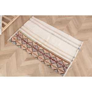 Tapis turc vintage, petit tapis de 1,9 x 3 pieds (57 x 90 cm), tapis oriental en laine blanche - Product Image 3