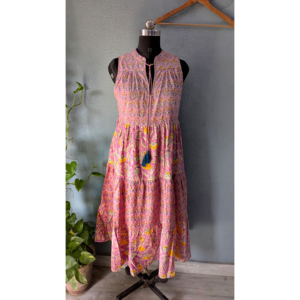 Robe décontractée pour femmes en coton imprimé Handblock indien fait à la main robe pleine longueur avec les deux poches latérales-cadeau pour elle - Product Image 1