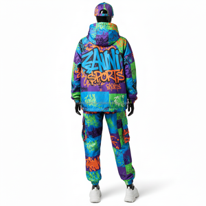 Ensemble coupe-vent pour femmes en polyester ripstop de qualité supérieure, avec blocs de couleur graffiti, logo personnalisé par transfert thermique, coupe-vent grande taille - Product Image 2