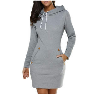 Robe à capuche unie pour femme, grande taille, taille élastique, en spandex lavable, élément de mode simple, silhouette droite, naturelle - Product Image 1