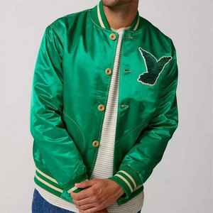 Custom Made Hooded Varsity <b>Jacket</b> with Front Logo Wholesale Satin Baseball & Letterman <b>Jackets</b> 2026 - Product Image 1