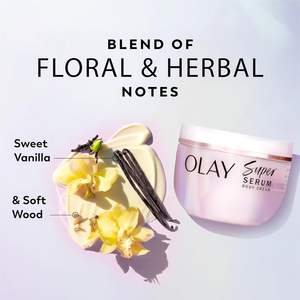 Crema Corporal Olay Super Serum para Piel Seca, Hidratación 24H, Aclarante, Uniforme, Reafirmante, Luminosa, Aroma Dulce a Vainilla y Madera Suave, 10 fl oz - Product Image 3