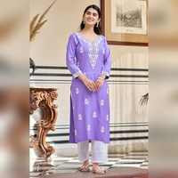 Ensemble Kurti brodé en rayonne pure et pantalon Sifaly en coton, de créateur, élégant pour femme, idéal pour les fêtes, toutes saisons, protection solaire