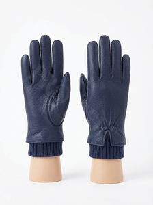 Biker Riding Grain Finish Hand wear with Thermal Knit Cuff and Natural Palm Curve Cold Climate Warm Mobility Use Leather Gloves - Product Image 5
