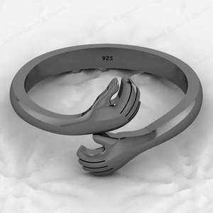 Más vendidos 925 Plata Vermeil Eternity abrazando amor mano pareja personalizado delicado anillo ajustable minimalista joyería fina - Product Image 3