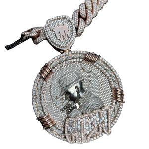 Deux tons entièrement glacé Moissanite diamant clouté S925 argent personnalisé hommes visage unisexe Hip Hop pendentif au prix d'usine en gros - Product Image 1