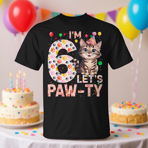 T-shirt promozionale personalizzabile per il 6° compleanno di una bambina, a tema gattino, per feste di 6 anni, per occasioni speciali - Product Image 3