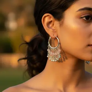 Boucles d'oreilles pendantes en argent 925 plaqué or 18 carats avec quartz rose pour femmes, boucles d'oreilles pendantes avec perle, diamant, moissanite pour les mariages - Product Image 2