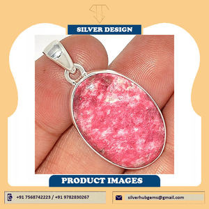 จี้เงินแท้925ทำด้วยมือสไตล์น่ารักอัญมณีธรรมชาติจี้รูปไข่แข็งอัญมณีสีชมพูสำหรับผู้หญิง - Product Image 2