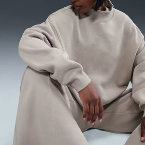 Sudadera de Mujer con Cuello Alto Simulado, Bordada, de Felpa de Algodón, con Lentejuelas en la Parte Delantera y Logotipo Personalizado, Estilo Urbano para Invierno - Product Image 5