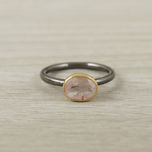 Minimalist <b>Rose</b> <b>Quartz</b> <b>Ring</b> For Women 925 Sterling Silver & Gold Bezel Elegant Daily Wear Gemstone Jewelry - Product Image 4