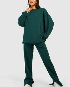 Venta al por mayor de suéter de color liso 100% algodón personalizado impreso logotipo pulóver mujeres cuello redondo algodón transpirable sudadera - Product Image 4