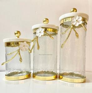 New Decorative Brass and Glass Gold Plated <b>Canister</b> With Marble Lid for Kitchen Decoration Tea & <b>Sugar</b> Storage <b>Canister</b> - Product Image 5