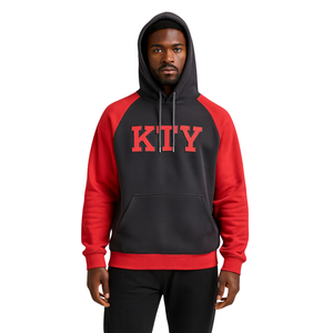Sudadera con capucha negra KAP, mangas raglán Rojas, mezcla de algodón, ropa de fraternidad griega, ropa de calle griega Divine Nine HBCU personalizada - Product Image 1