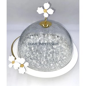 White Powder Coated Round <b>Cake</b> Display Stand and Dome With Glass Lid Vintage Metal Large Size Wedding Party Large <b>Cake</b> <b>Server</b> - Product Image 1