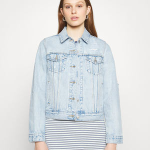 Nouveau Indigo détruit femmes camionneur Denim veste poches poitrine et bouton de fixation conçu pour les femmes pour toutes les saisons confort - Product Image 1