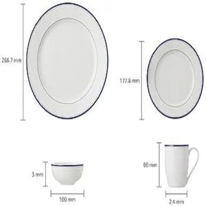 Juego de cena de cerámica Premium de 14 piezas Diseño de tira azul con 4 platos de cena Platos de 4 cuartos 2 cuencos grandes 4 cuencos pequeños - Product Image 4