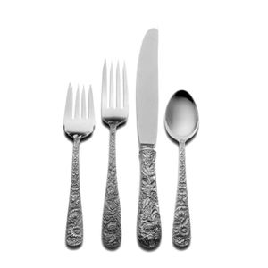 Stainless Steel Set Of 4 Flatware Ideal For Kitchen <b>Tabletop</b> Dining Home Use Silver Color Plated Cutlery Antique Design Handle - Product Image 1