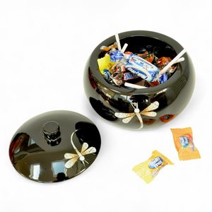 Black floral lacquered candy container jars handpainted decorative lacquer jar customized sizes & designs - Product Image 4