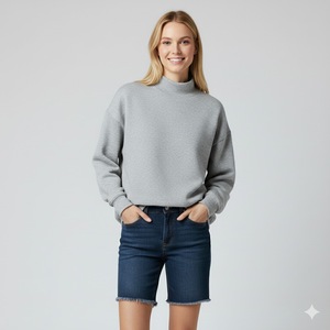 Mode féminine de haute qualité 2025, automne-hiver, col montant, manches longues, streetwear décontracté, personnalisable, polaire écologique, séchage rapide - Product Image 1