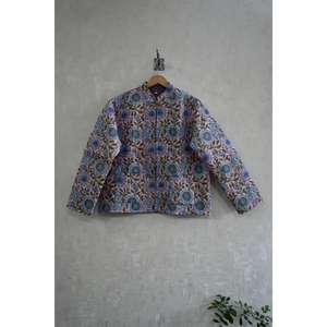 Chaqueta Acolchada con Botones, Estampado Floral Tejido a Mano en Algodón, Ligera, Cálida, de Manga Larga, Reversible, Ecológica, para Invierno - Product Image 1