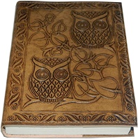 NEW ERA Carnet de notes vintage 100 feuilles, motif hibou en relief, pour croquis et calligraphie, en cuir véritable fait main, papier de coton, reliure cousue