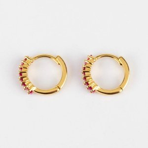 925 <b>Sterling</b> <b>Silver</b> Rose Gold Plated <b>Huggie</b> Hoop Drop <b>Earrings</b> Ruby Glass Gold Filled Trendy Classic Design Anniversary Birthday - Product Image 4