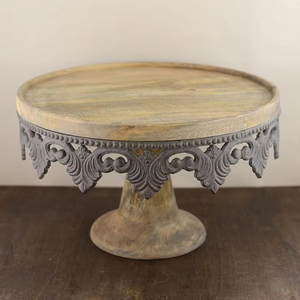 SUPPORT DE JARDIN de haute qualité en bois d'acacia à pied haut plateau rond en bois support à gâteaux pour servir des gâteaux et des fruits - Product Image 1