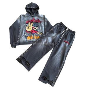 ชุดฮู้ดดี้ซิปคุณภาพสูงแบบสั่งทำพิเศษ ประดับคริสตัล ทรงบ็อกซี่ โอเวอร์ไซส์ ล้างสีแบบวินเทจ ผ้าฝ้ายเฟรนช์เทอร์รี่ ทรงครอป ชุดฮู้ดดี้เพชร - Product Image 1