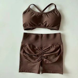 Women's 2-Piece Seamless Yoga Set Solid Pattern Scrunch Butt Legging and Halter Sports Bra Workout Gym Suit in XXL XS Sizes - Product Image 6