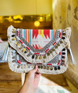 Wanderlust inspiré sac à dos et fourre-tout ethniques pochettes banjara traditionnelles tissées à la main sacs de soirée en textile bohème - Product Image 4