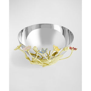 Bol de service en métal doré de qualité supérieure bol de centre de table décoratif avec accent floral parfait pour servir des collations - Product Image 4