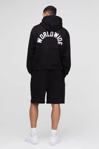 Survêtement 2 pièces en coton épais unisexe personnalisé pour hommes ensemble short et sweat à capuche grande taille - Product Image 2