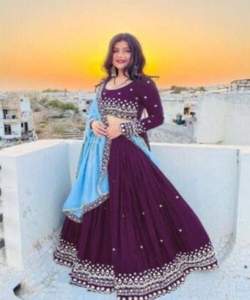 Prix de gros coton lourd feuille de soie impression Lehenga Choli beau vêtement ethnique Dupatta indien pakistanais tenue de réception - Product Image 2