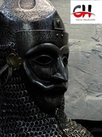 Casco Vikingo Medieval Normando de Acero Antiguo, Medio Enmascarado, con Armadura de Malla, Fundición a Presión 3D, para Año Nuevo Chino y Halloween, Negro