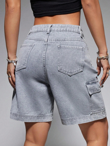 Women's High Waist Stonewashed <b>Denim</b> Shorts Straight Leg Casual Summer Wear Solid Color Cotton Fabric Regular Fit - Product Image 5