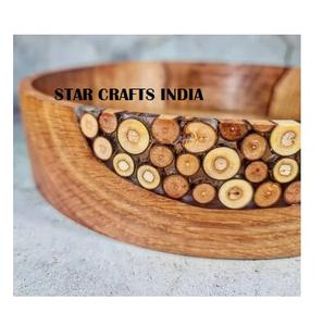 Vente chaude de 2025 bol de service en résine avec bol de service à salade en bois d'acacia bol en bois de teck de fruits pour la maison hôtel service de nourriture - Product Image 1