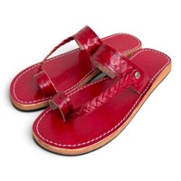 Sandales plates antidérapantes en cuir véritable rouge, style vintage, à enfiler, avec lanières tressées, chaussures décontractées de printemps
