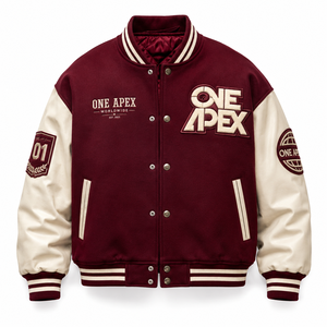เสื้อแจ็คเก็ตเบสบอลแบบมีฮู้ดสำหรับฤดูหนาว รุ่น Varsitee ONEAPEX INTERNATIONAL ตัวเสื้อทำจากผ้าขนสัตว์ แขนเสื้อทำจากหนัง  รับผลิตแบบ OEM ODM - Product Image 6