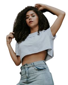 เสื้อครอปสำหรับผู้หญิงเสื้อยืดแขนสั้นลำลองผ้าคอตตอนเนื้อนุ่มมีสีเทาอ่อนทันสมัยแฟชั่นฤดูร้อน - Product Image 1