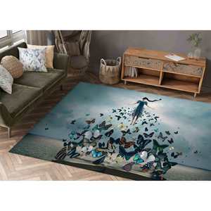 Tapis Femme et Papillons : Art Moderne, Décoration de Salon, Tapis Imprimé, Tapis en Chenille - Product Image 1