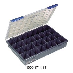 Boîte de rangement pour outils RAACO W338xD261xH57mm avec 32 compartiments, transparente, bleu foncé - Product Image 1
