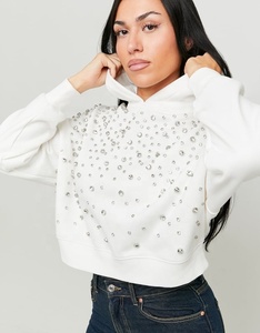 Sudadera con Capucha Personalizada al por Mayor, con Pedrería, Estilo Urbano, Holgada, Brillante, de Lujo, para Mujer, 100% Algodón Tejido - Product Image 3