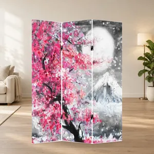 ฉากกั้นผ้าใบพับได้สองด้านลายภูเขาไฟฟูจิและดอกซากุระ - Product Image 1