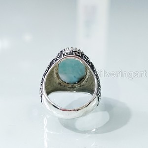 Nuevo Anillo Exclusivo para Hombre con Piedra Preciosa Natural de Larimar, Anillo de Plata de Ley 925 con Piedra de Nacimiento en Todos los Tamaños, Regalo de Navidad Árabe - Product Image 6