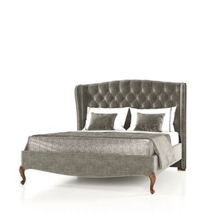 Cama de madera maciza moderna de mediados de siglo gris tapizada - Product Image 1