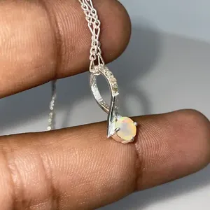 Handmade Vintage Silver Plated Natural Ethiopian <b>Opal</b> Multi Fire Gemstone Christian Children's Charm <b>Pendants</b> - Product Image 1