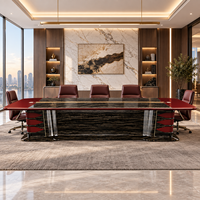 Table de Conférence Exécutive de Luxe, Mobilier Moderne pour Salle de Réunion avec Plateau en Placage de Palissandre et Système de Gestion des Câbles