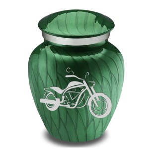 Aluminium Cremation <b>Keepsake</b> Urn Embrace Motorcycle Design and Green Color Finished High Quality Urns - Product Image 1