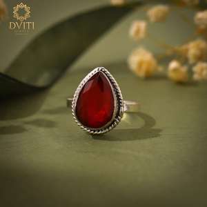 Stylish Antique Silver Fine Gemstone <b>Ring</b> with Red Stone Trendy Design Women's Everyday Wear Great Parties Gift Idea <b>Indian</b> Made - Product Image 2